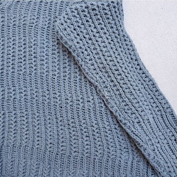 Sky and Sparrow Sage Green Chunky Open Knit Long Sleeve Cropped Sweater - Picture 7 of 9